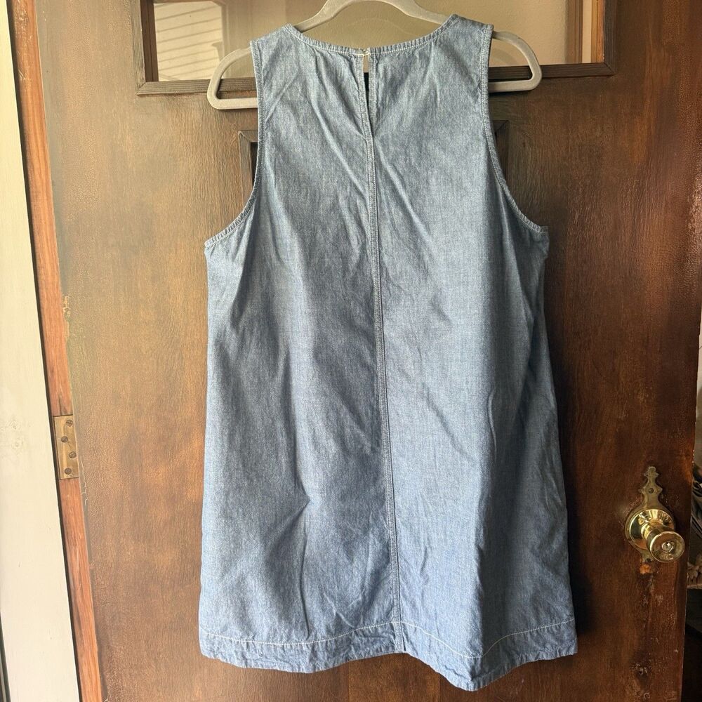 J.Crew Denim Chambray Shift Dress Size XL 100% Cotton Sleeveless Jumper Pockets - Picture 2 of 8